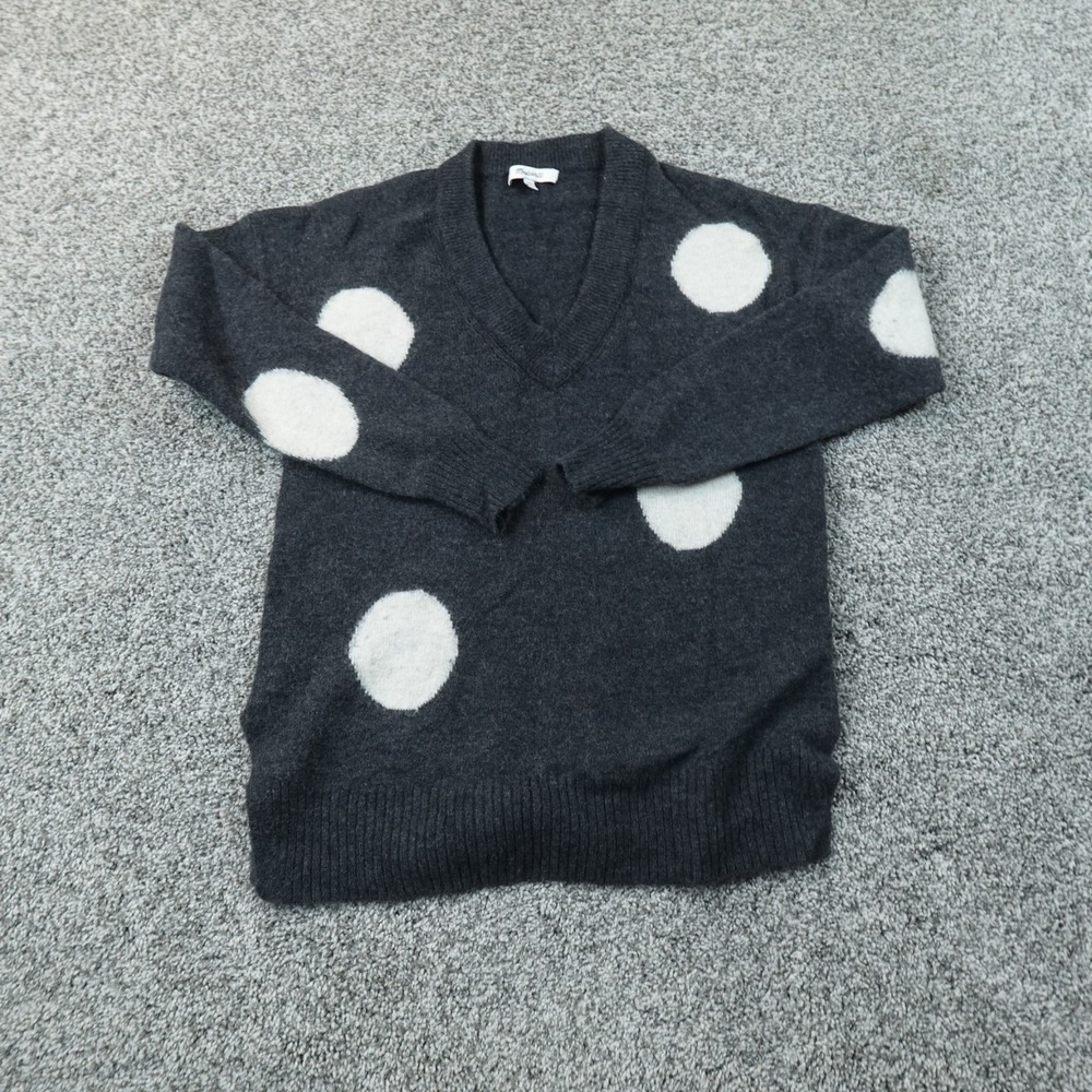 Madewell Sweater Womens 2XS Gray Polka Dot V Neck Pullover Merino Alpaca Knit